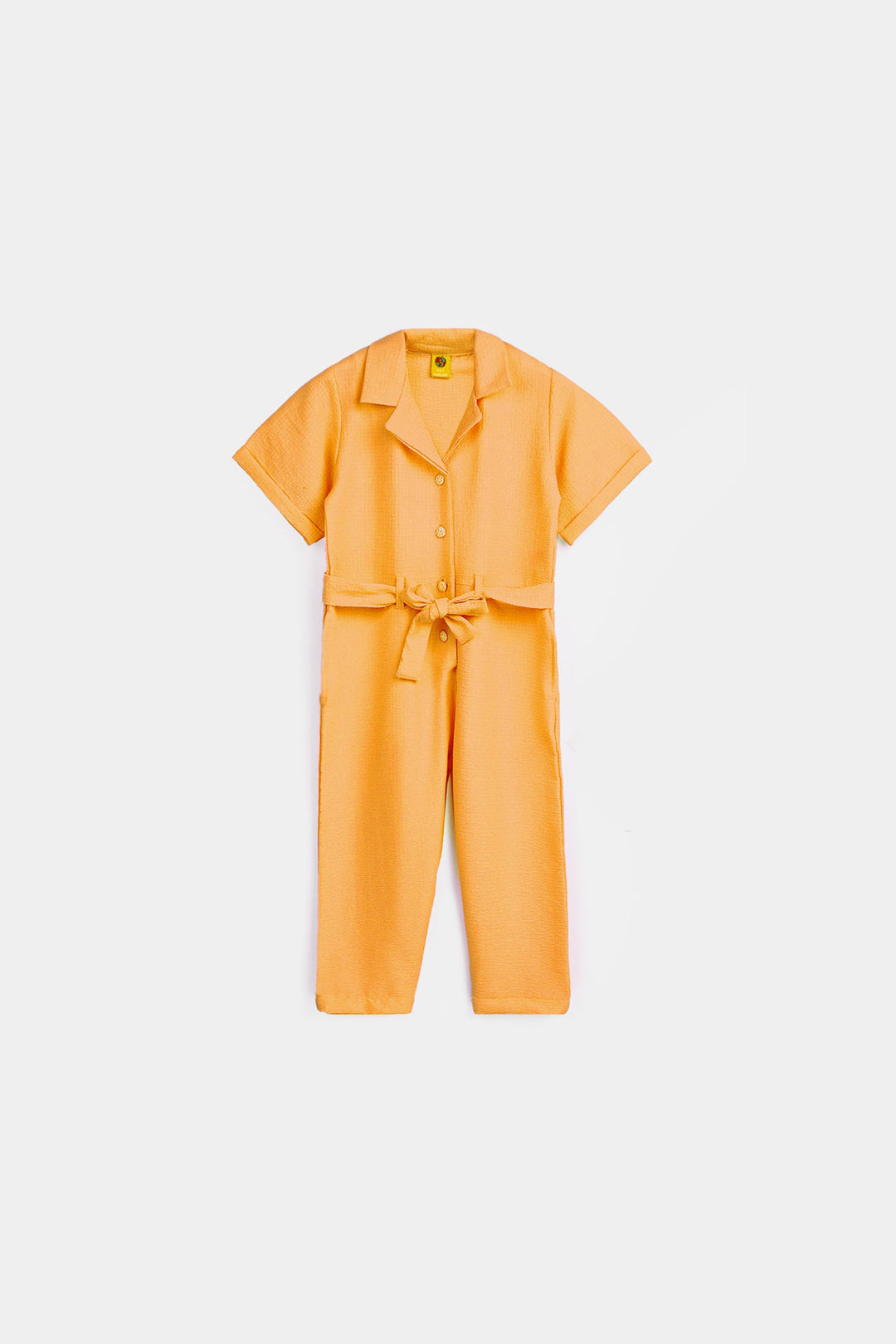 Girls Poly Cotton Jumpsuit Resort Collar-Mustard