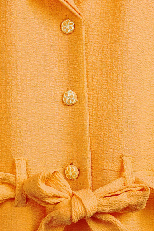 Girls Poly Cotton Jumpsuit Resort Collar-Mustard
