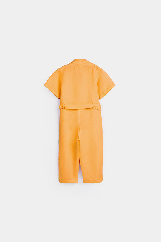 Girls Poly Cotton Jumpsuit Resort Collar-Mustard
