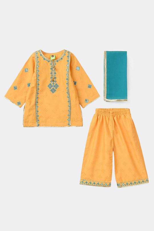 Infant Girls Jacquard 3Pcs (Ishq) – Yellow
