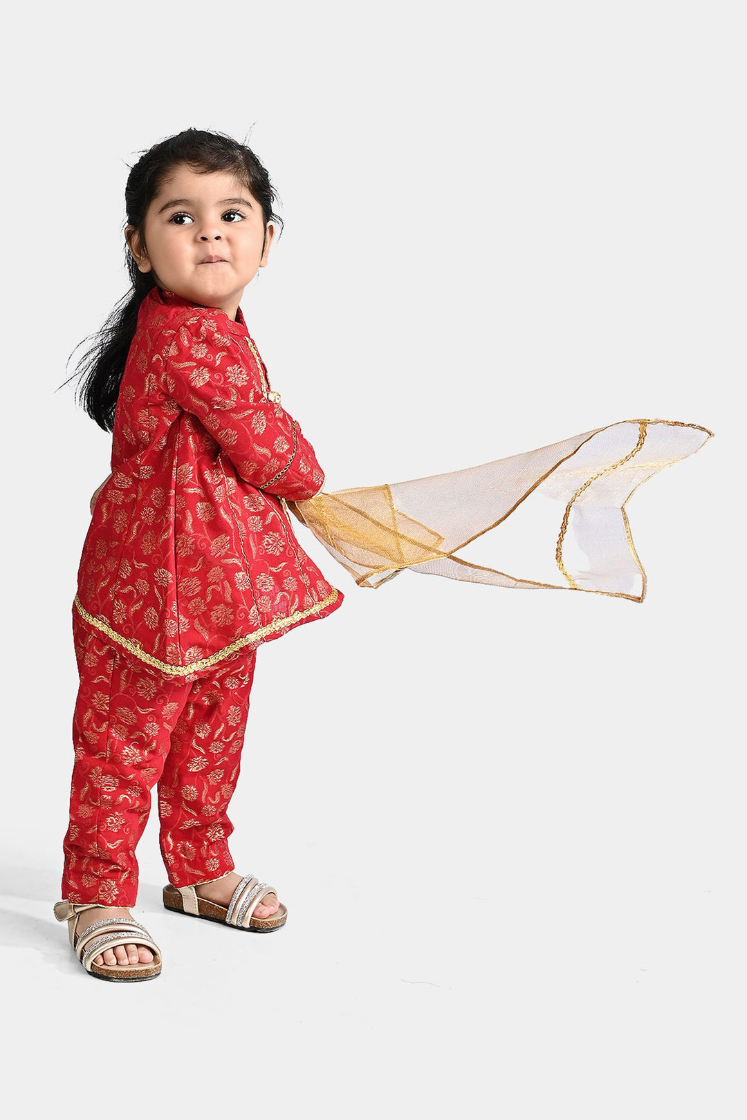 Infant Girls Jacquard 3 Pcs Suit Gulistaan-Red