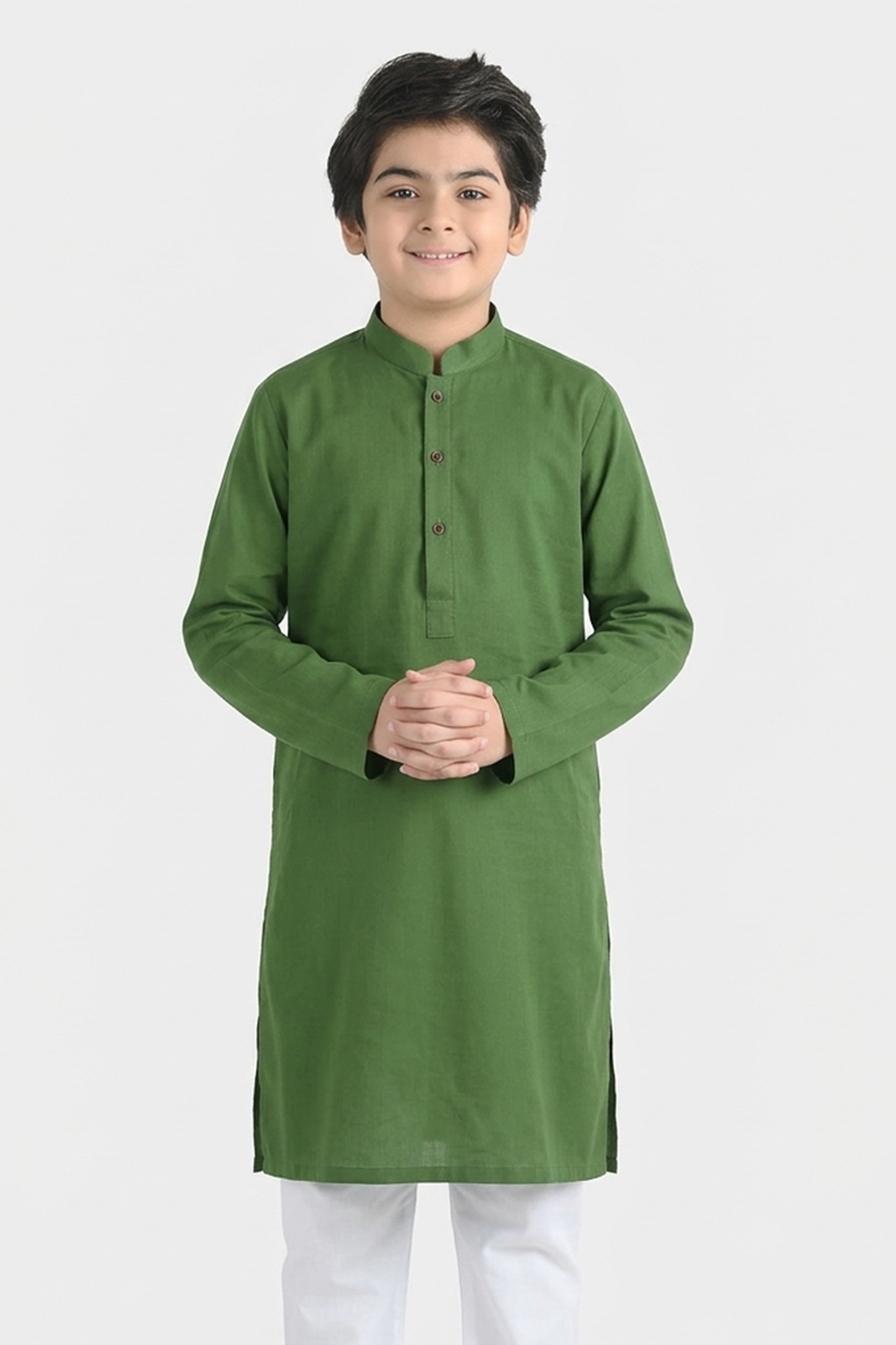 Boys Cotton Slub Basic Kurta (Forest ELF) - Green
