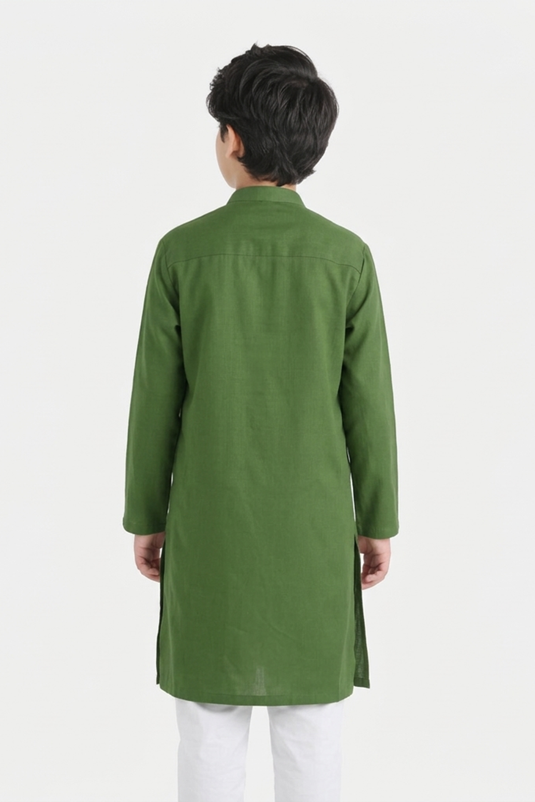 Boys Cotton Slub Basic Kurta (Forest ELF) - Green