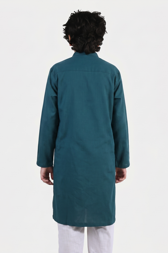Boys Cotton Slub Kurta (Cut N Sew)- Teal Blue