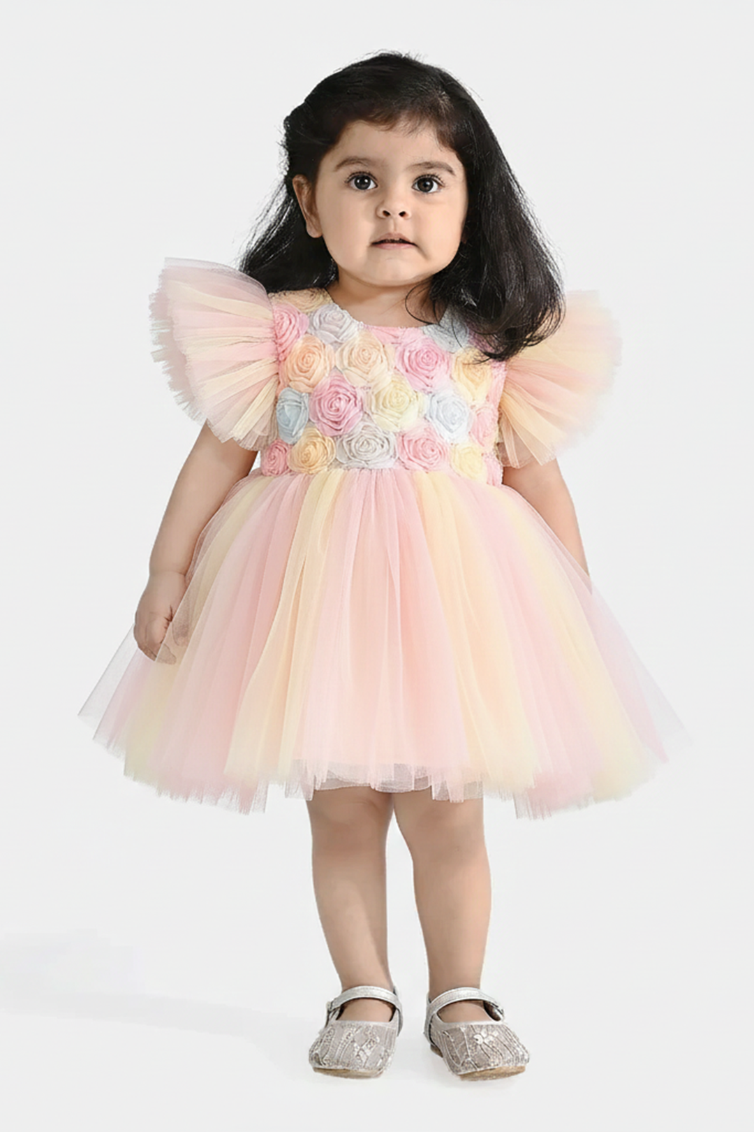 Infant Girls Net Fancy Frock - Peach