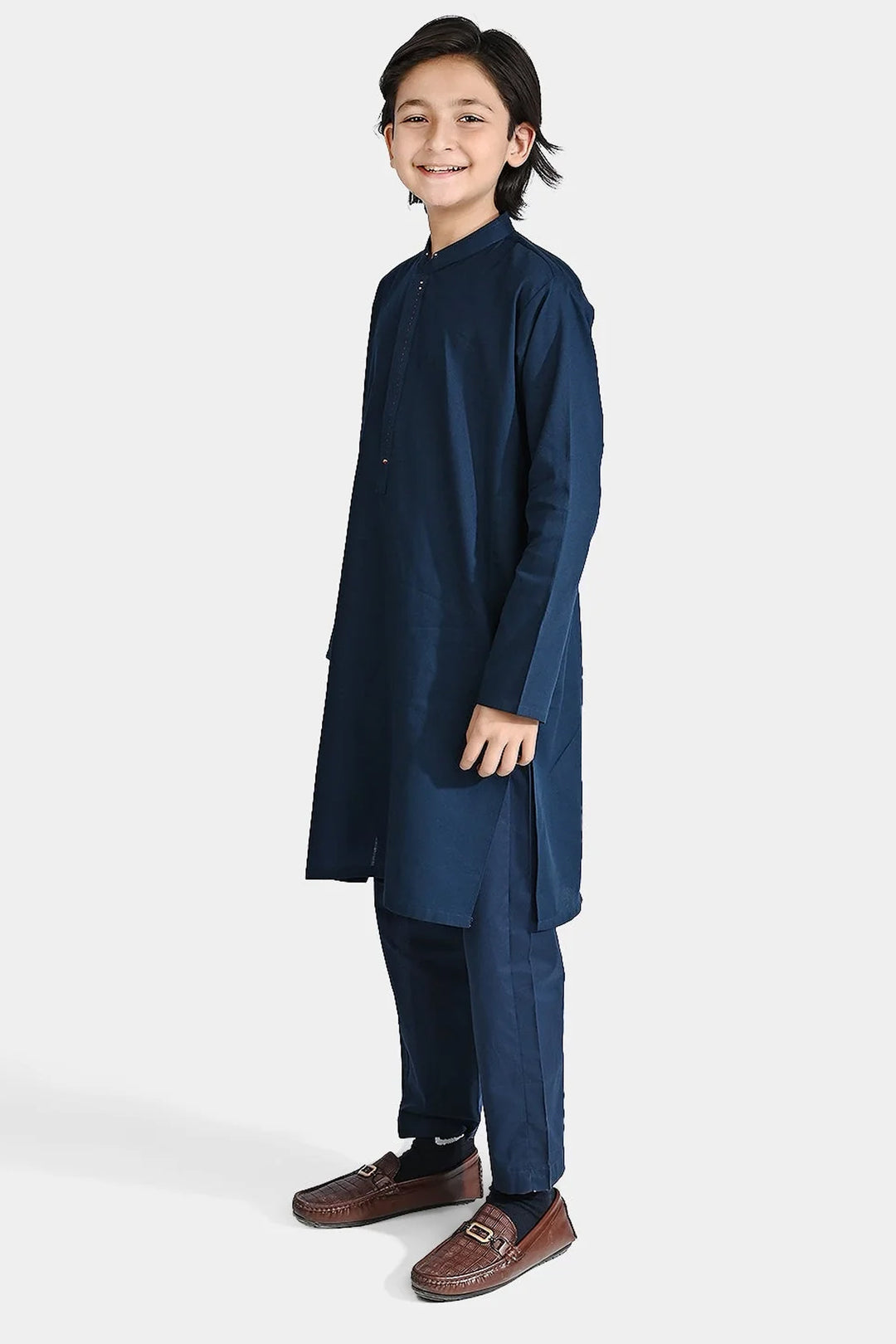 Boys Cotton Shalwar Suit (Metal Stud)-NAVY