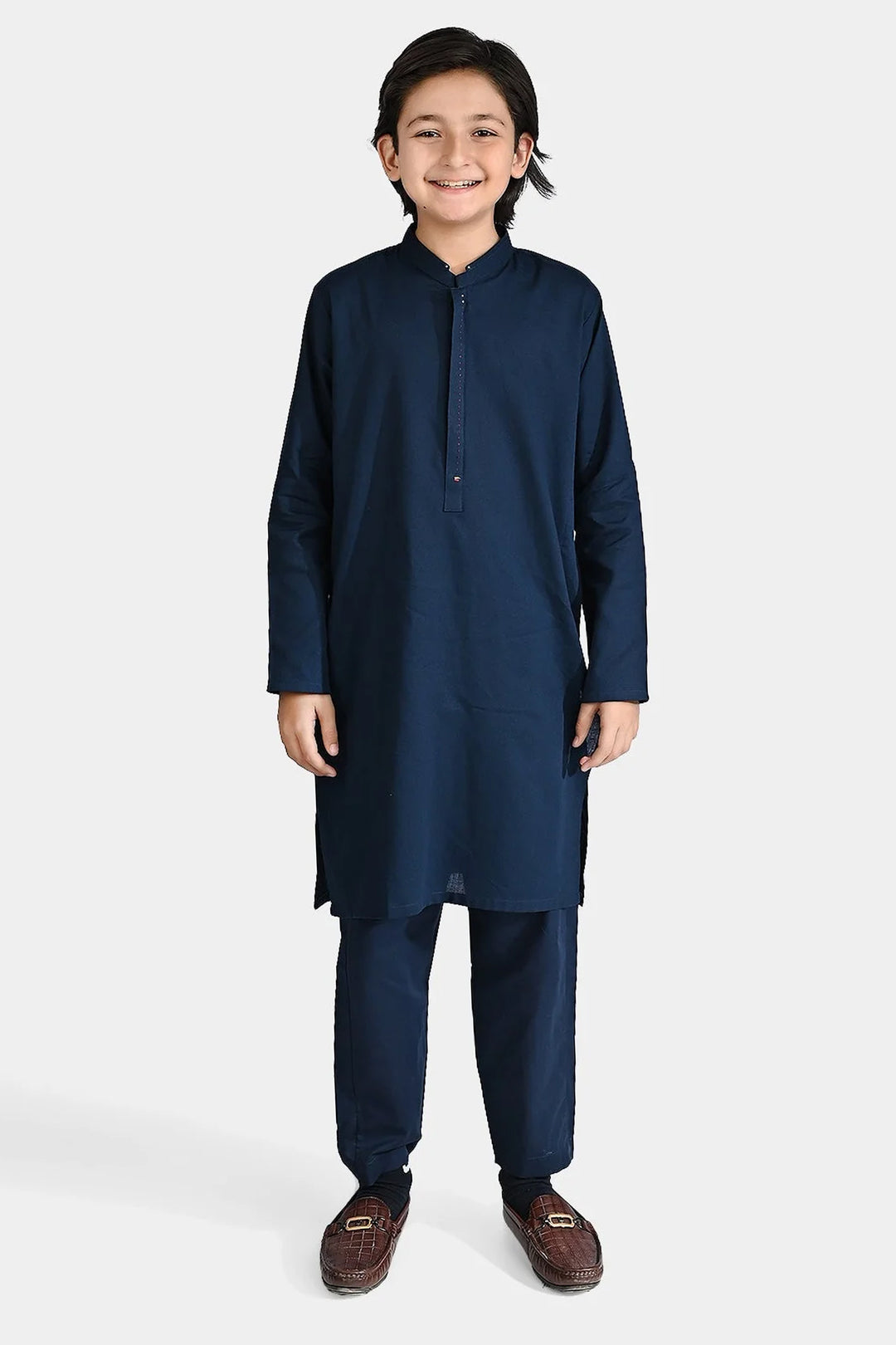 Boys Cotton Shalwar Suit (Metal Stud)-NAVY