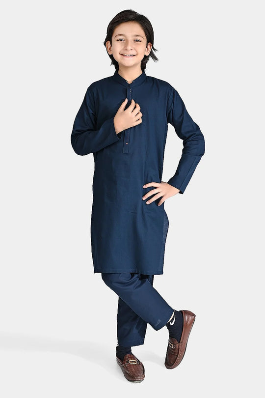 Boys Cotton Shalwar Suit (Metal Stud)-NAVY
