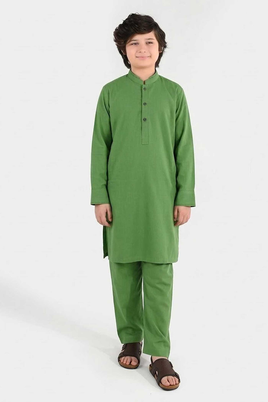 Boys Cotton Kurta Pajama Suit (Forest ELF) - Green