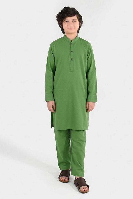 Boys Cotton Kurta Pajama Suit (Forest ELF) - Green