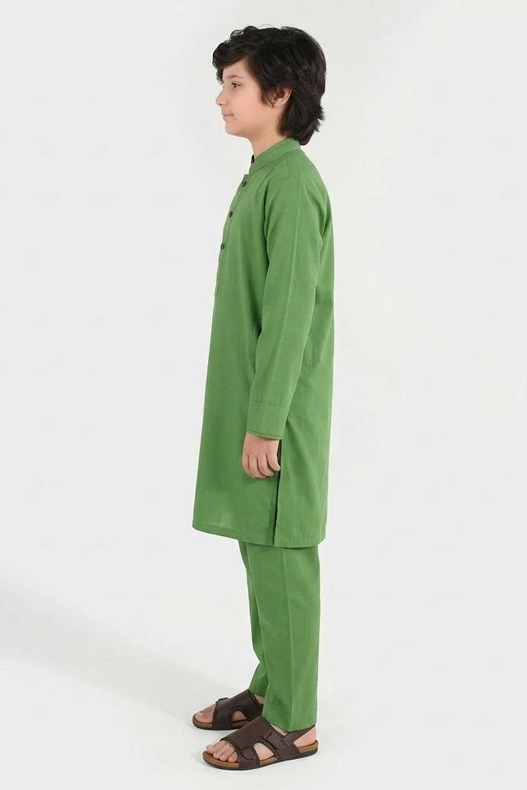 Boys Cotton Kurta Pajama Suit (Forest ELF) - Green