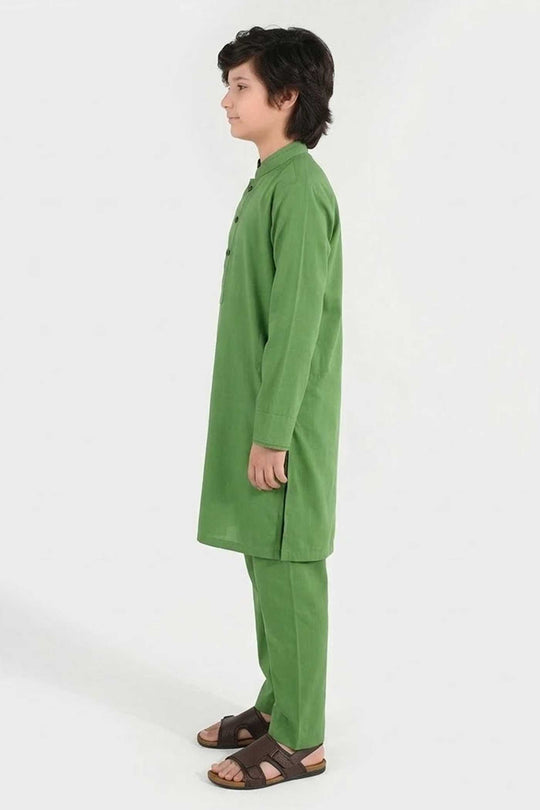 Boys Cotton Kurta Pajama Suit (Forest ELF) - Green