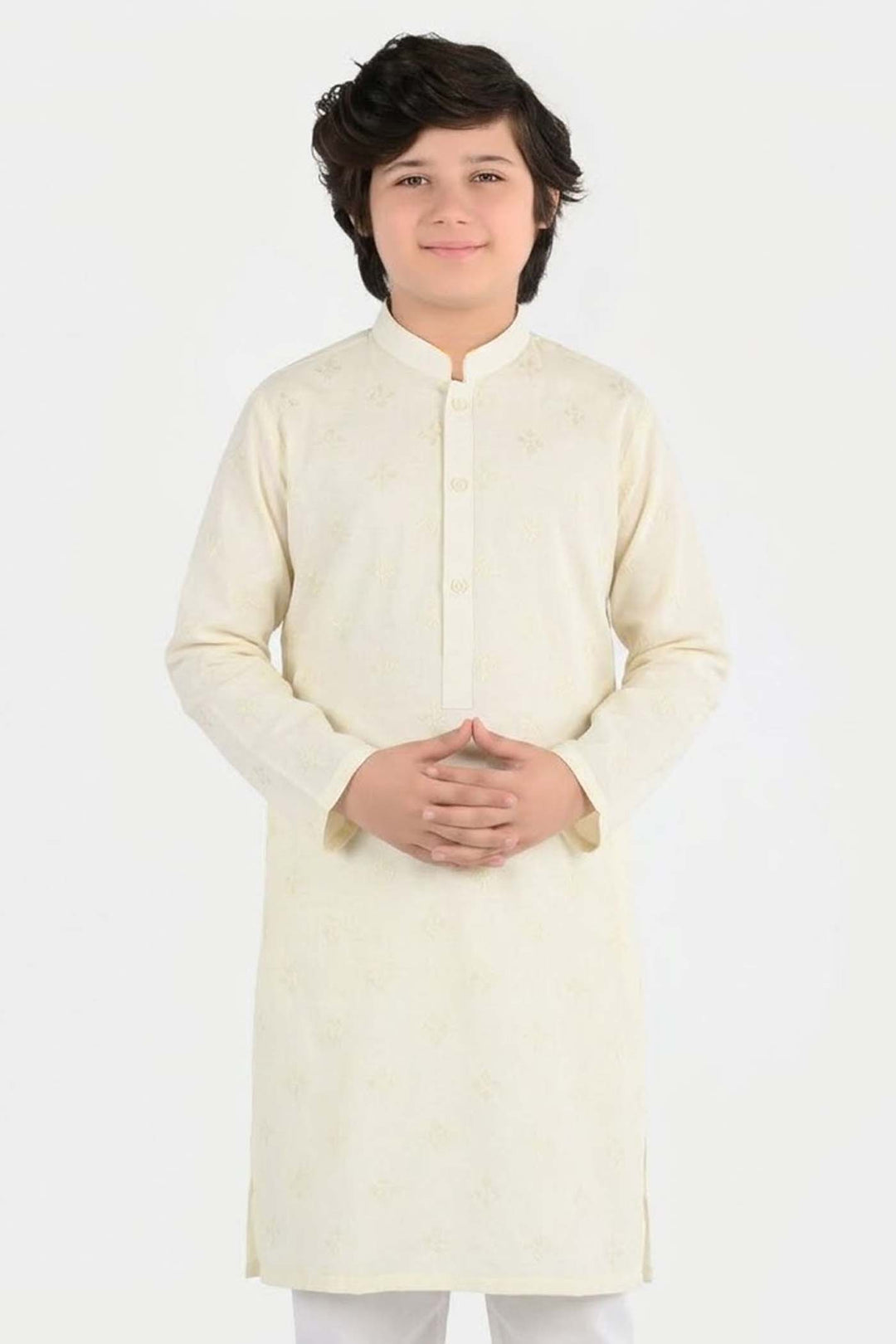 Boys Poly Viscose Basic Kurta (After Glow) - Light Yellow