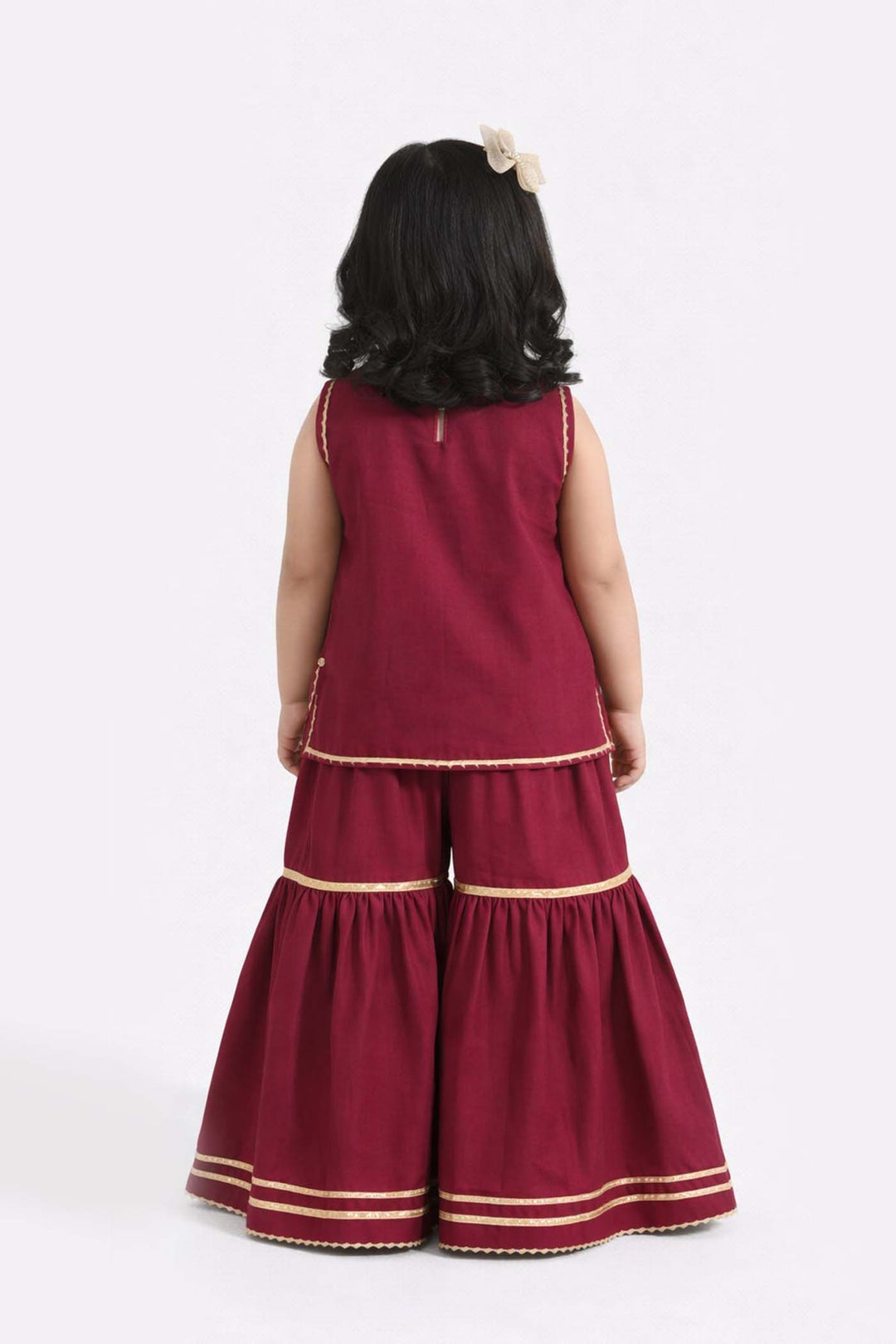 Infant Girls Raw Silk 2Pcs Chanda - Burgundy