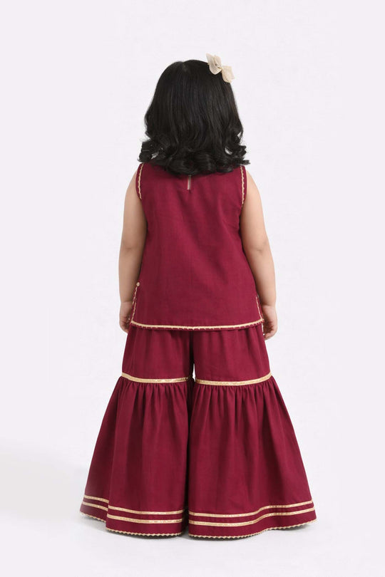 Infant Girls Raw Silk 2Pcs Chanda - Burgundy