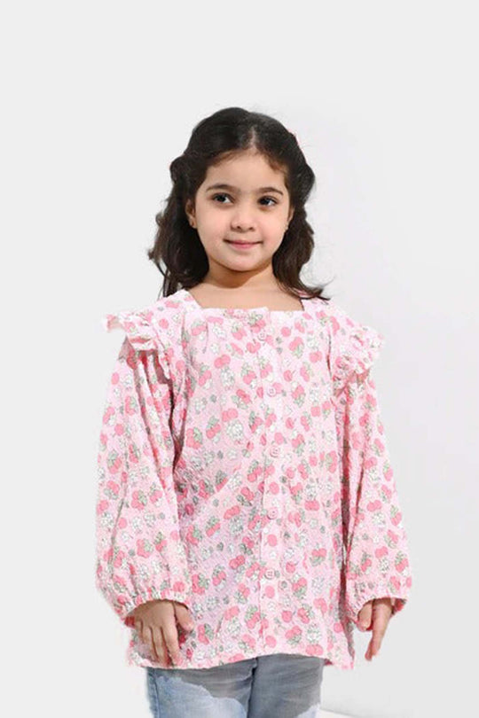 Girls Poly Crinkle Casual Top Cherry-Baby Pink