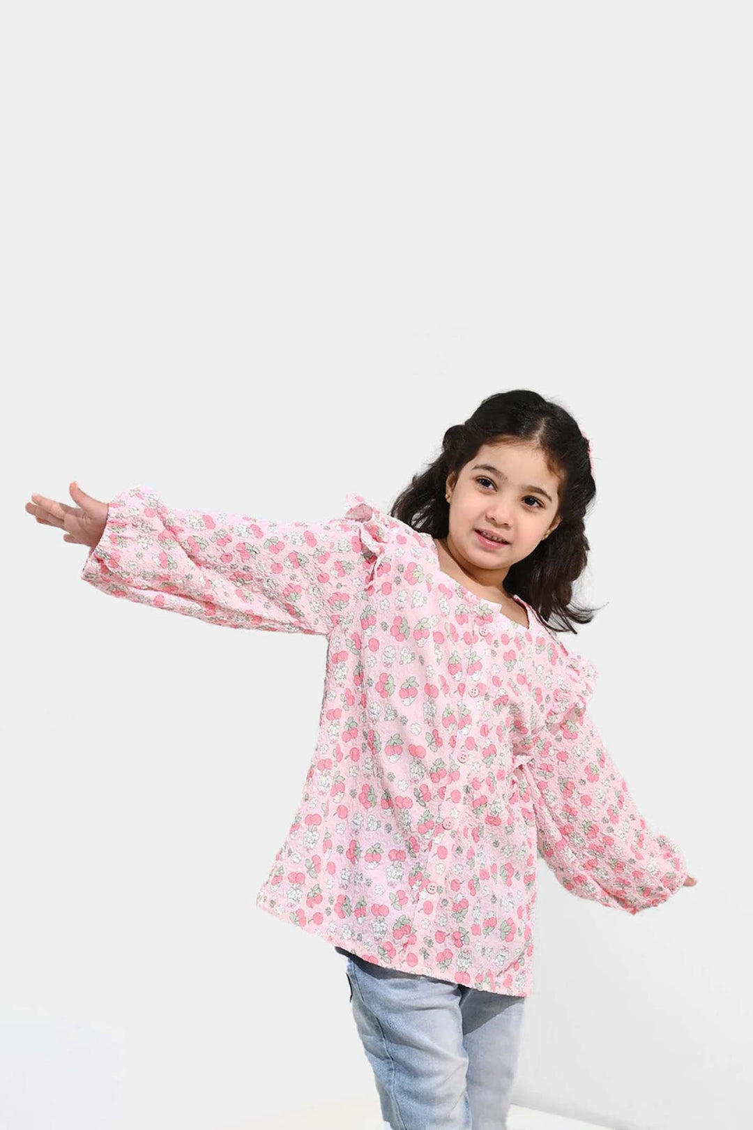 Girls Poly Crinkle Casual Top Cherry-Baby Pink