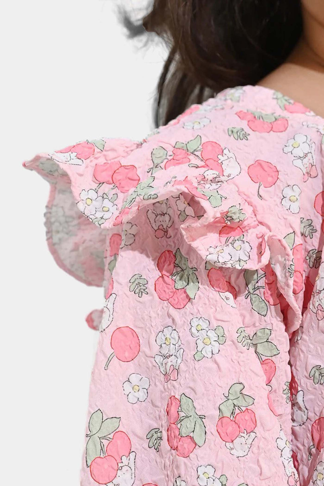 Girls Poly Crinkle Casual Top Cherry-Baby Pink