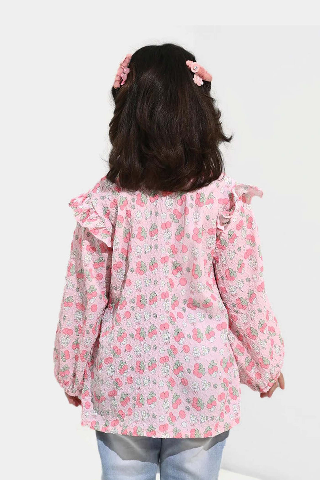 Girls Poly Crinkle Casual Top Cherry-Baby Pink