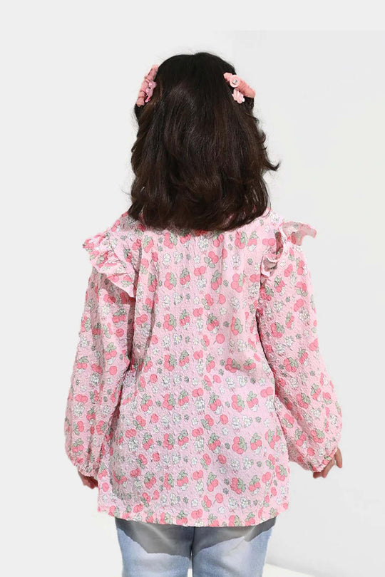 Girls Poly Crinkle Casual Top Cherry-Baby Pink