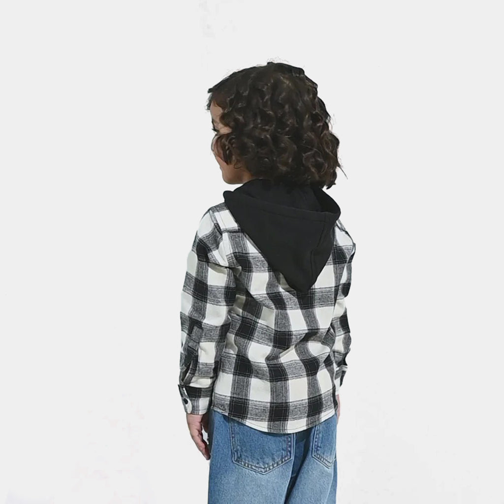 Boys Flannel Shirt F/S-Black Check