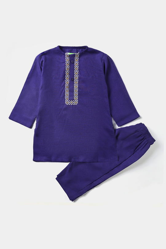 Infants Boys Cotton Slub Shalwar Suit (PIXEL MOTIF)-Purple