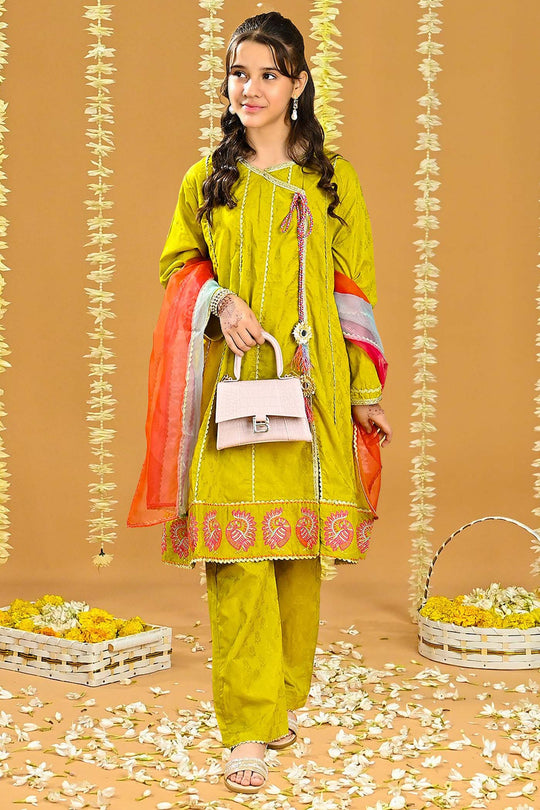 Girls Jacquard 3 Pcs Peacock-Olive.Green