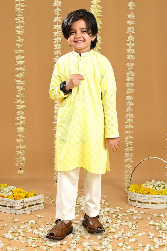 Boys Poly Viscose Basic Kurta (Burn Out)-Yellow