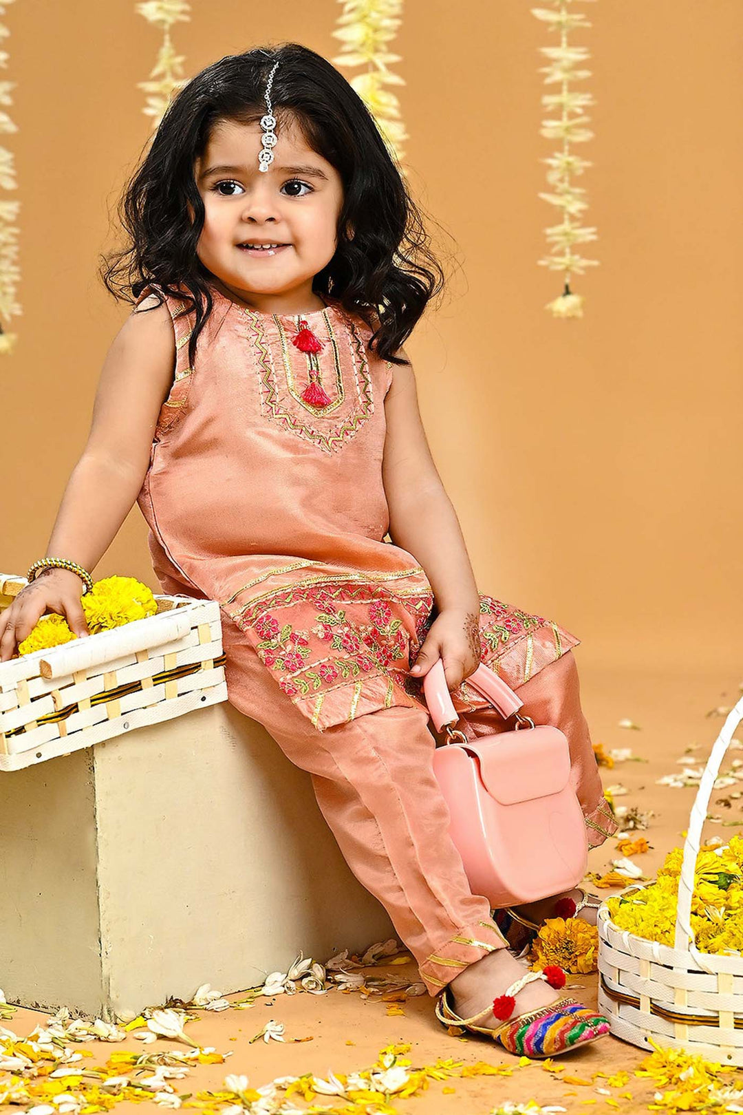Infant Girls Raw Silk 2 Pcs Little Princess-Peach