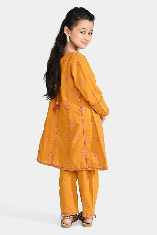 Girls Jacquard 2 Pcs Bahar-Mustard
