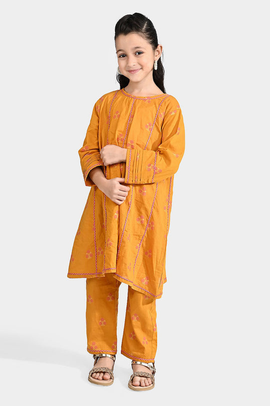 Girls Jacquard 2 Pcs Bahar-Mustard