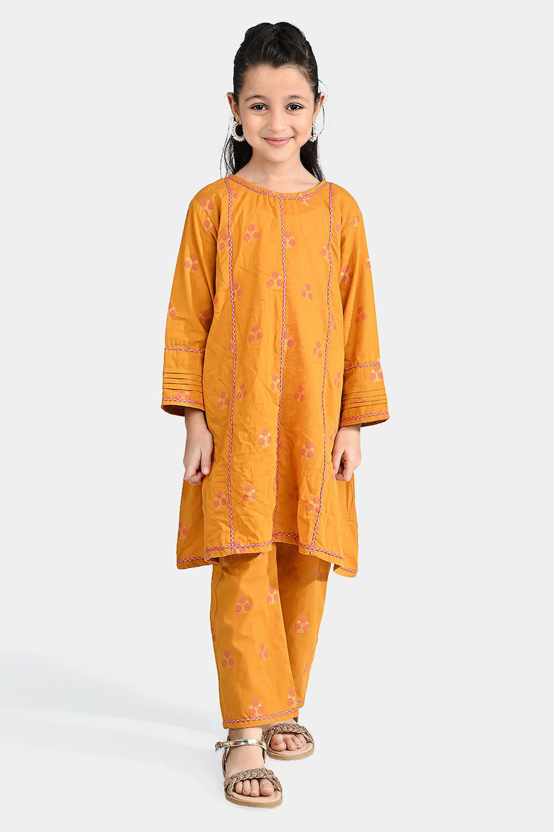 Girls Jacquard 2 Pcs Bahar-Mustard