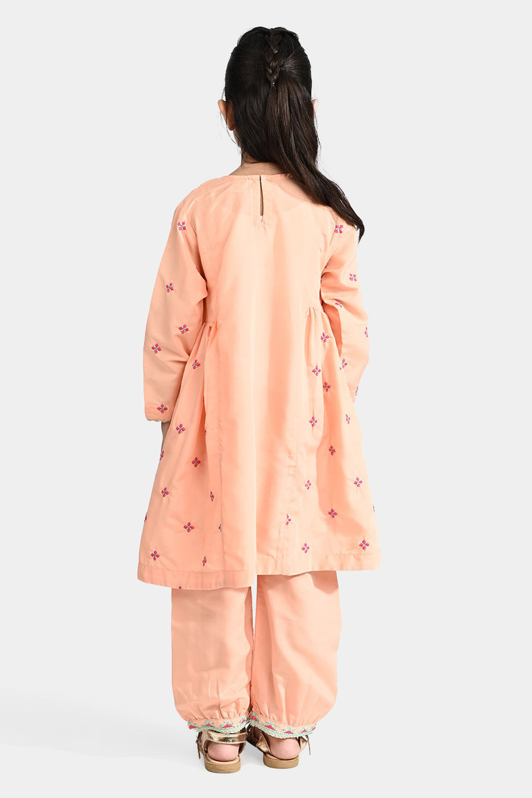 Girls Poly Cambric Emb 2 Pcs Reet - Peach