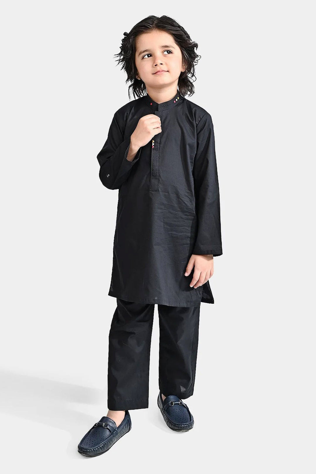 Boys Cotton Poplin Shalwar Suit (Funk Dots)-BLACK