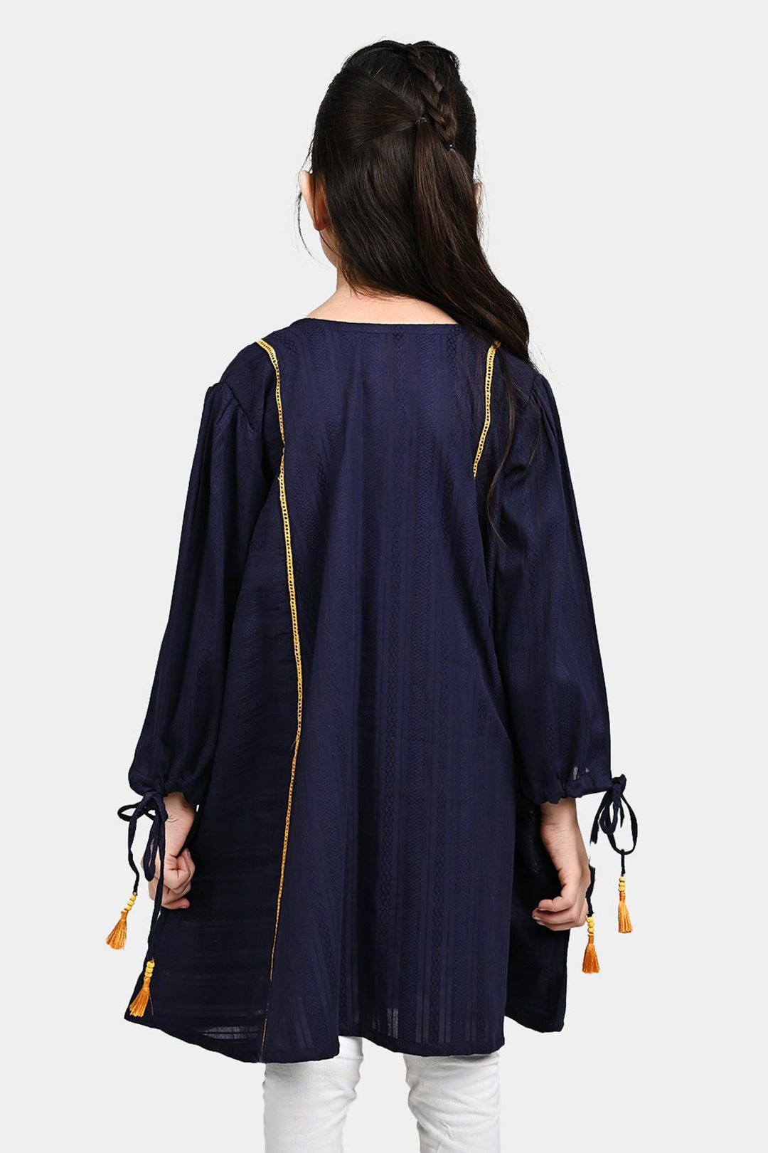 Girls Cotton Emb Long Kurti Midnight - Navy Blue