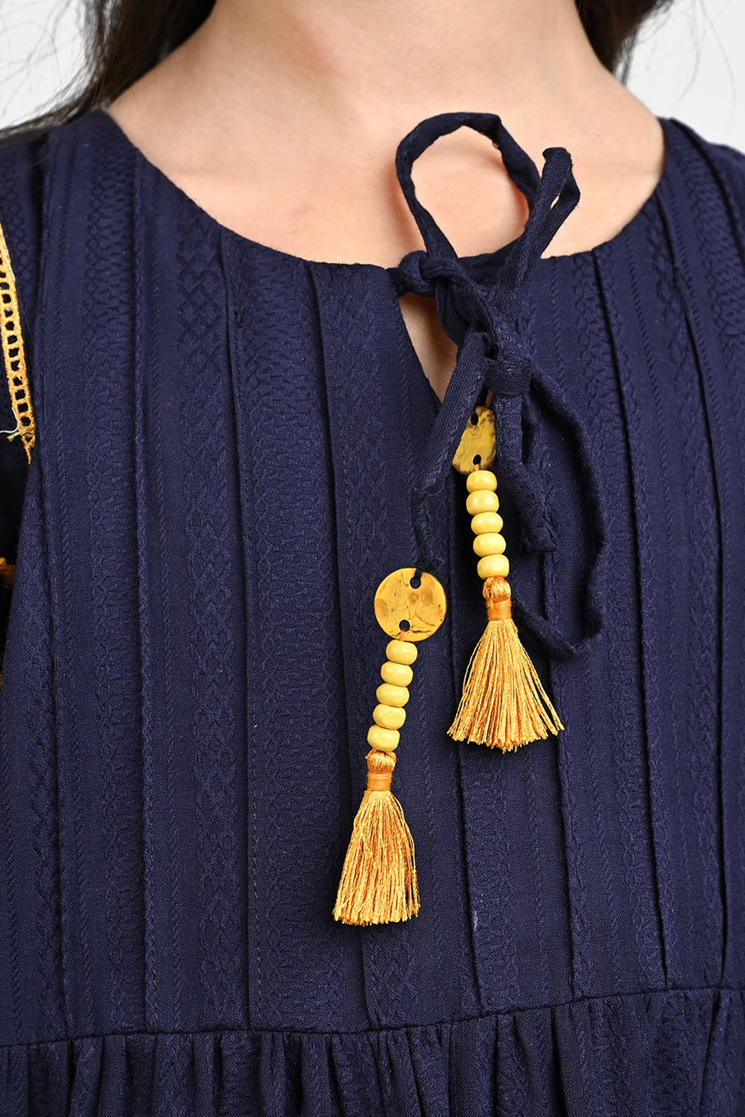 Girls Cotton Emb Long Kurti Midnight - Navy Blue