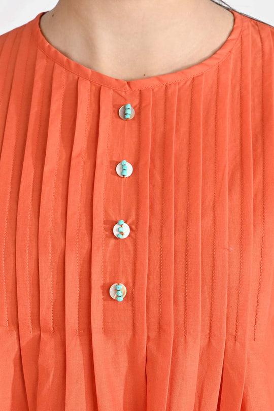 Girls Cotton Poplin Emb Kurti Pleated