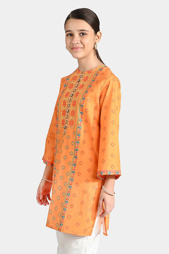 Girls Cotton Poplin Printed Jagmag-ORANGE