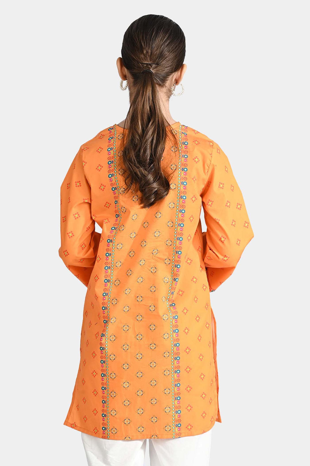 Girls Cotton Poplin Printed Jagmag-ORANGE