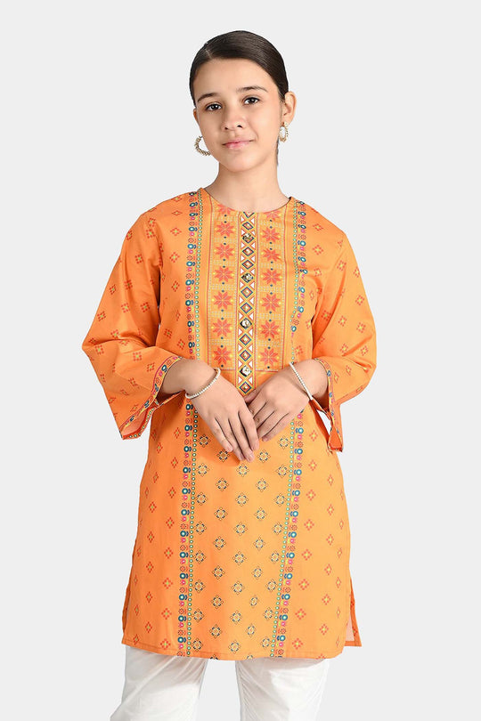 Girls Cotton Poplin Printed Jagmag-ORANGE