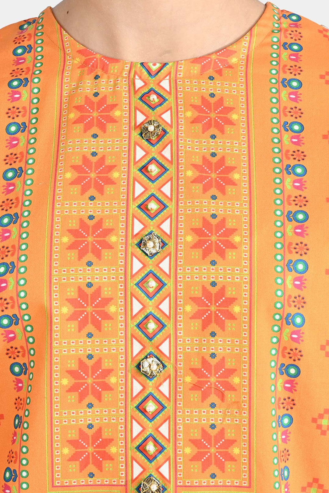 Girls Cotton Poplin Printed Jagmag-ORANGE