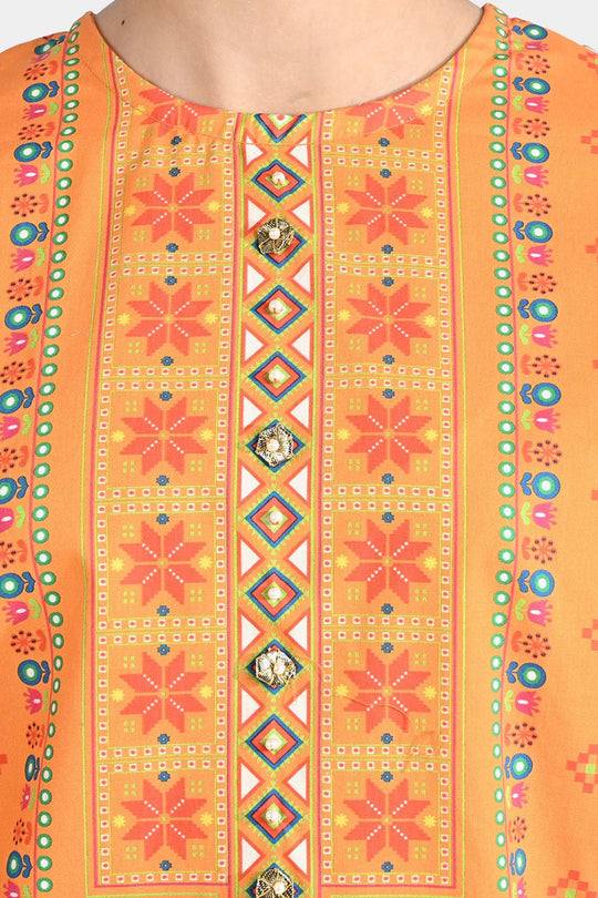 Girls Cotton Poplin Printed Jagmag-ORANGE