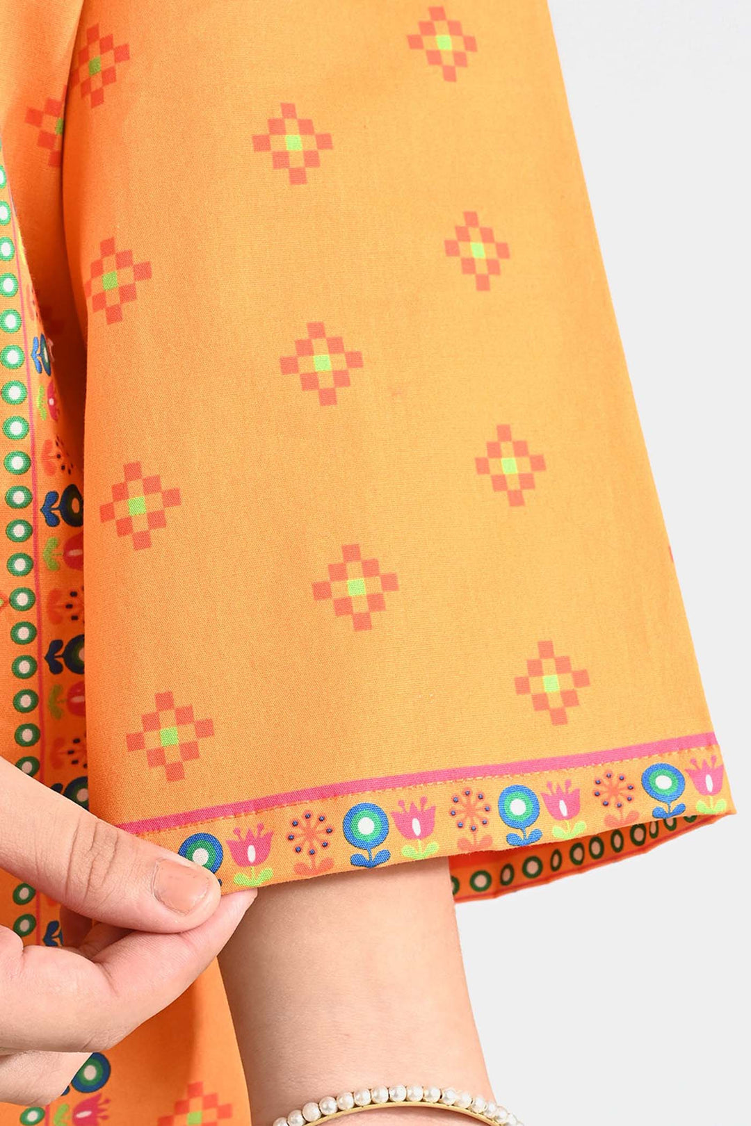 Girls Cotton Poplin Printed Jagmag-ORANGE