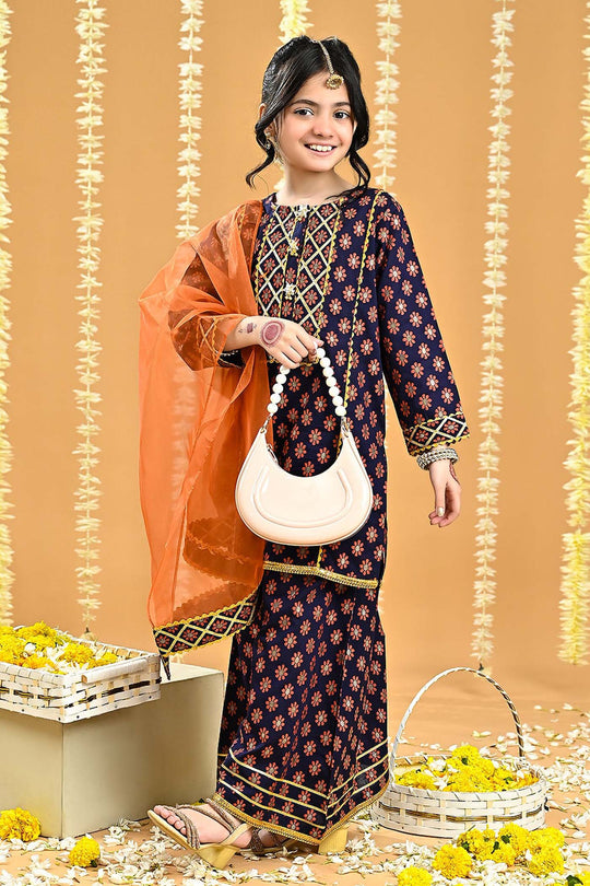 Girls Jacquard Fancy 3Pcs Noor-Navy Blue