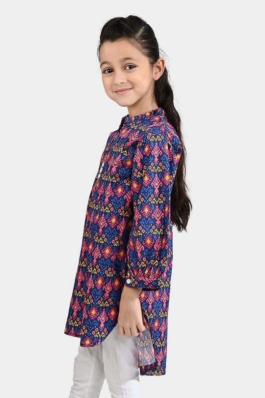Girls Cotton Poplin Printed Kurti Bahar - Multi