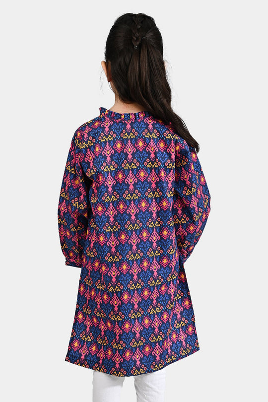 Girls Cotton Poplin Printed Kurti Bahar - Multi