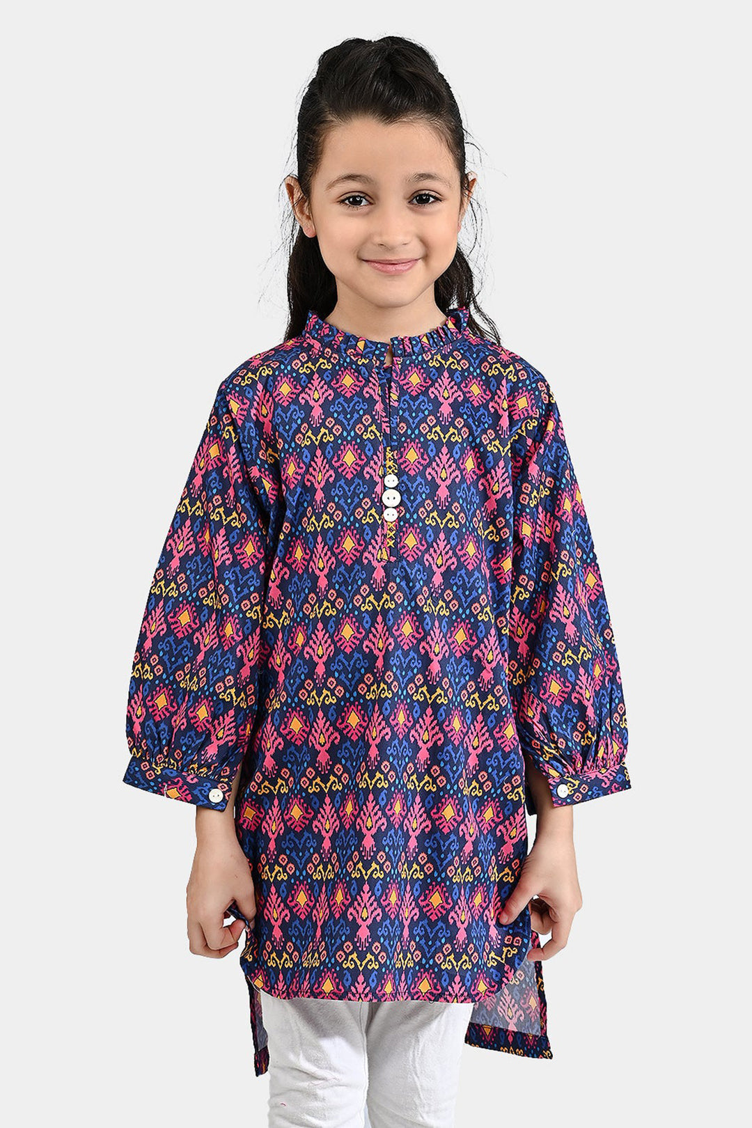 Girls Cotton Poplin Printed Kurti Bahar - Multi