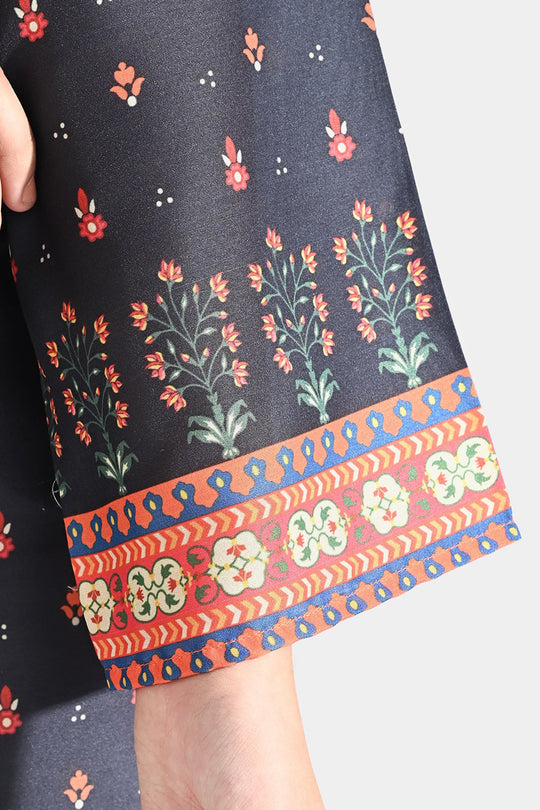 Girls Poly Cambric Printed Kurti Black Funk - BLACK