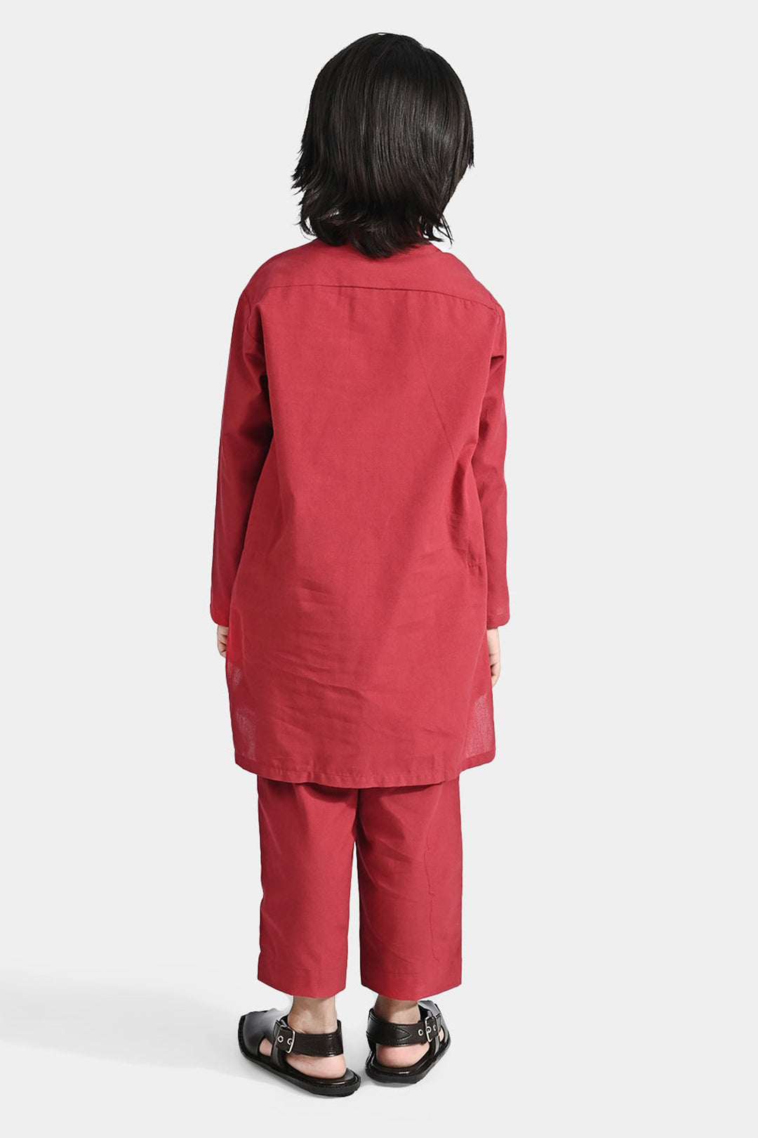 Boys Cotton 2pc Suit (Band Collar) - Red