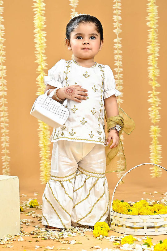 Infant Girls Raw Silk Fancy 3Pcs Shine-White